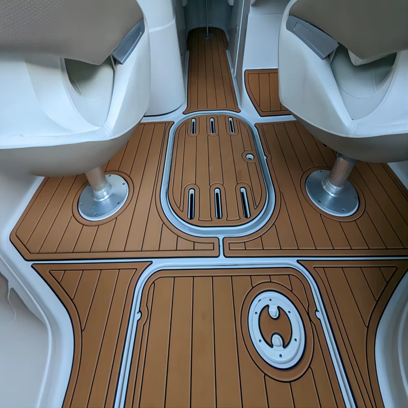 Custom tan EVA foam boat flooring with black borders