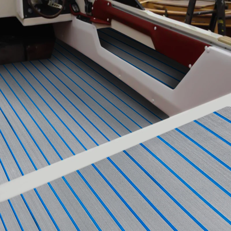 Grey EVA foam boat decking with blue stripes