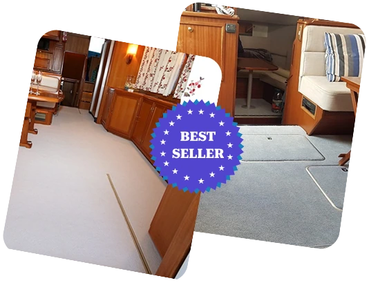 Neutral plush marine carpet installed in a luxury yacht cabin interior.